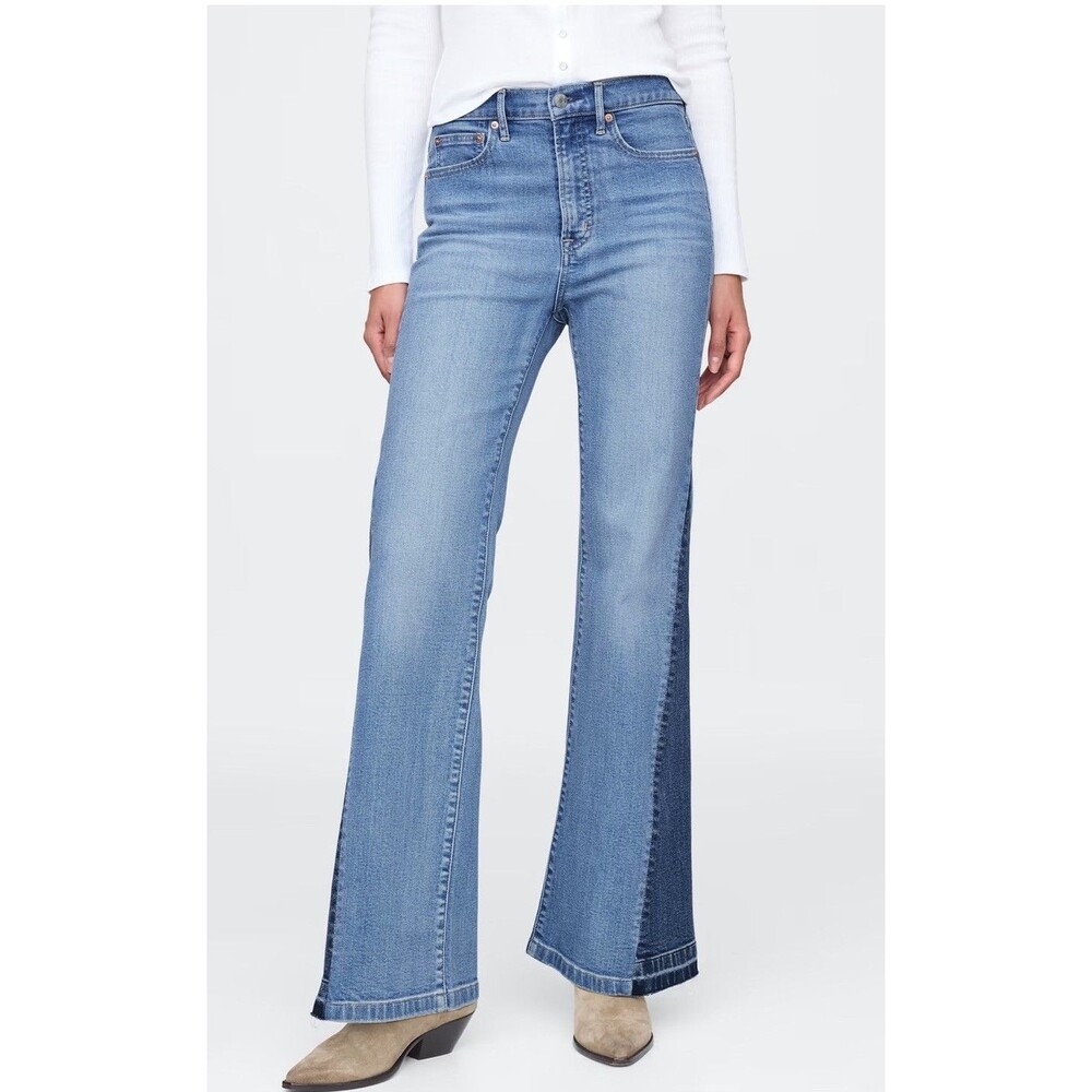 Gap 70s Flare High Rise Patched Regular Blue Two-tone Stretch Women’s Jeans 10